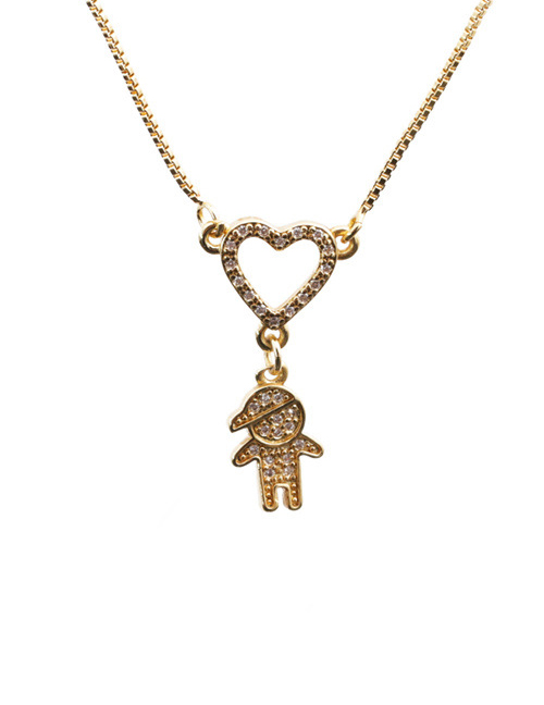 Fashion Boy Copper Inlaid Zirconium Love Boy Necklace