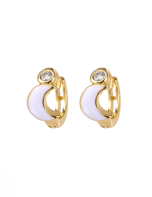 Fashion White Copper Drop Oil Crescent Earrings