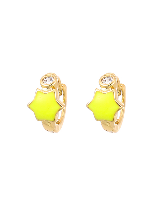 Fashion Yellow Copper Drop Oil Hexagonal Earrings