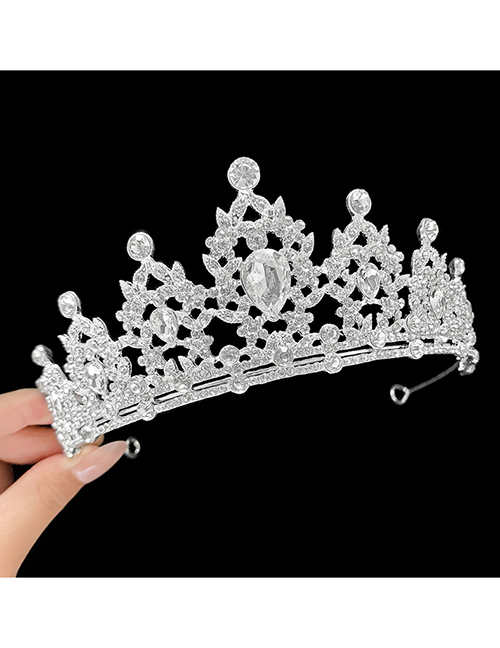 Fashion 19#silver Crown Type B Children's Diamond And Pearl Geometric Crown