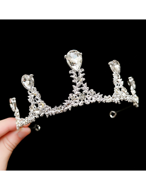 Fashion 20#silver Crown C Children's Diamond And Pearl Geometric Crown