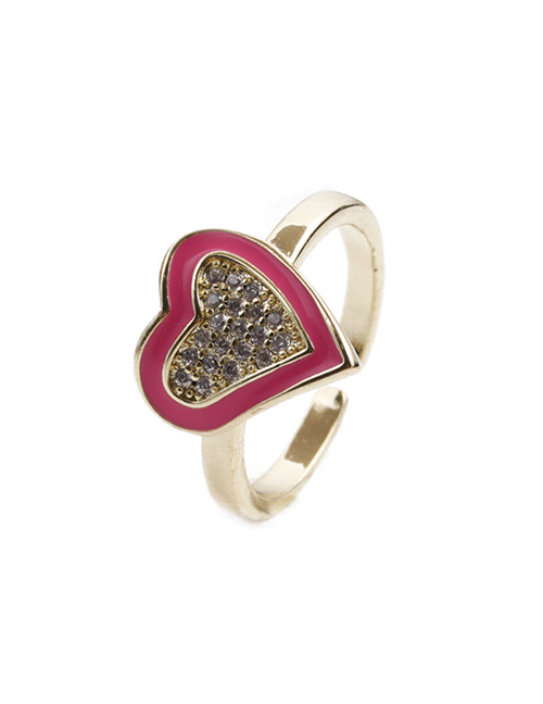 Fashion Light Red Copper-plated Real Gold Color Dripping Heart-shaped Ring