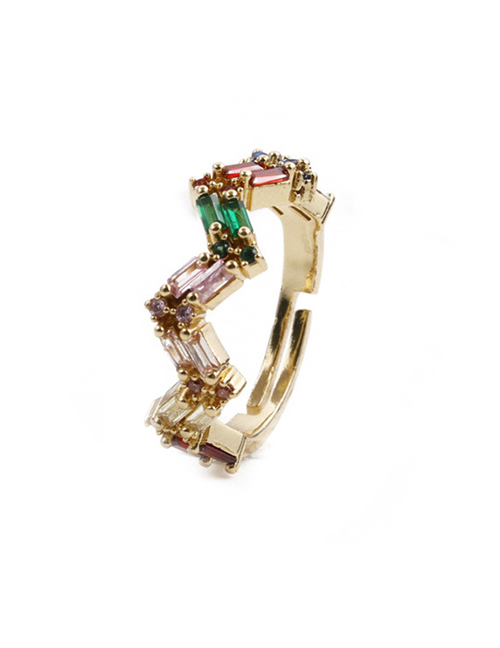 Fashion Color Copper Inlaid Zirconium Open Ring