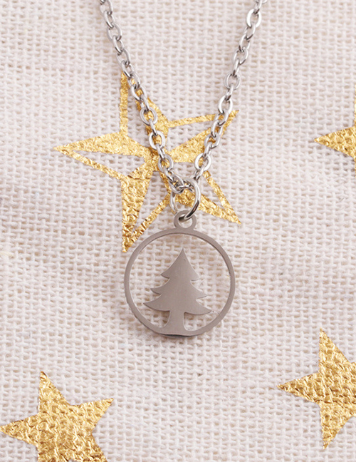 Fashion Rigid Color+o Sub-chain Titanium Steel Cut Christmas Tree Necklace