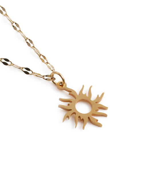 Fashion 2# Titanium Steel Hollow Sunflower Necklace