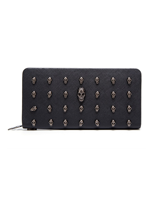 Fashion Black Skull Long Zipper Wallet