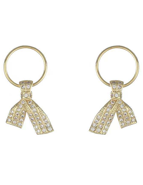 Fashion Gold Color Diamond-studded Bow Tie Earrings