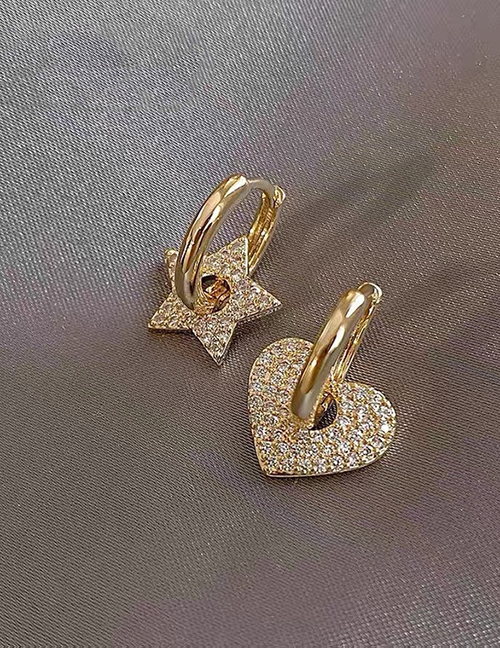 Fashion Gold Color Alloy Diamond Heart Five-pointed Star Earrings