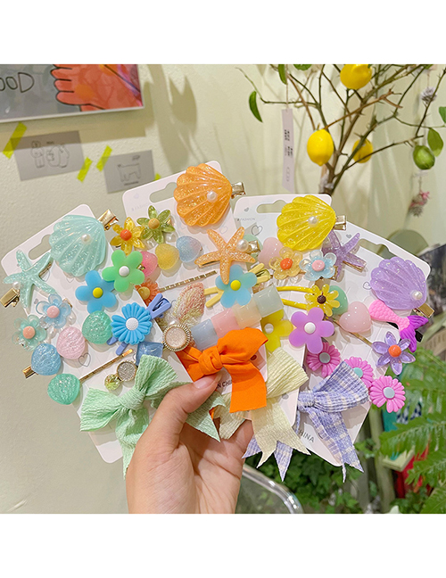 Fashion 4 Card Combination B [36-piece Set] Children's Shell Bowknot Flower Hairpin Set