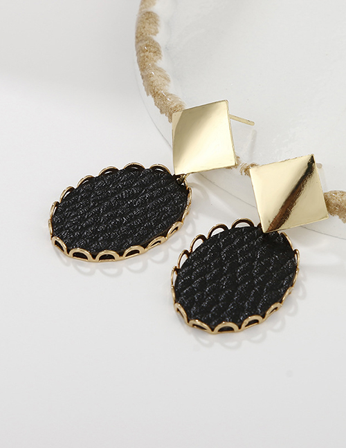 Fashion Black Pu Leather Geometric Leather Earrings