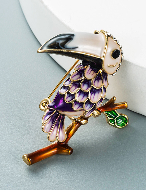 Fashion Purple Alloy Oil Drop Woodpecker Brooch
