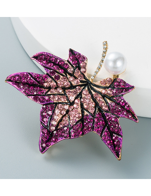 Fashion Purple Powder Fancy Diamond Maple Leaf Pearl Brooch