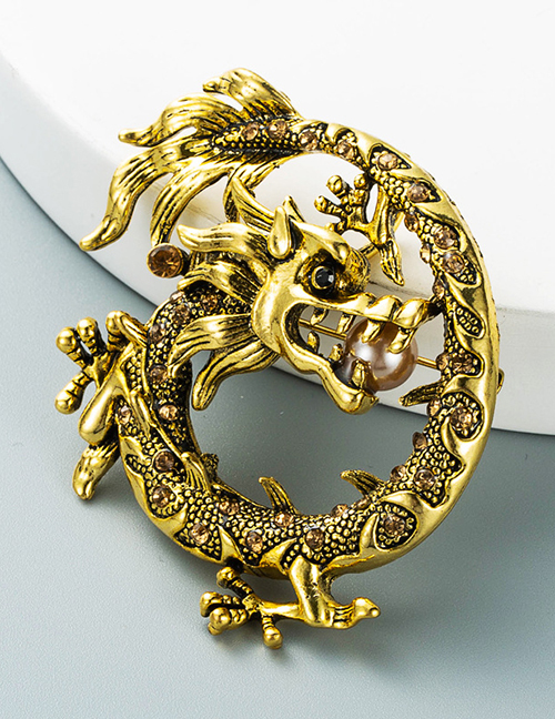 Fashion Gold Color Alloy Diamond-encrusted Dragon Brooch