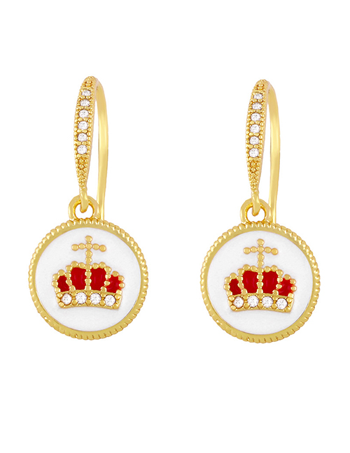 Fashion D (white Crown) Copper And Diamond Drop Oil Round Crown Earrings