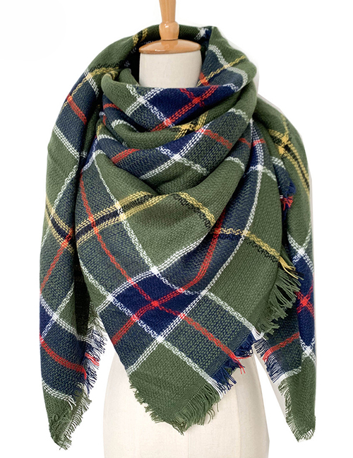 Fashion Army Green Cashmere Plus Double-sided Plaid Scarf