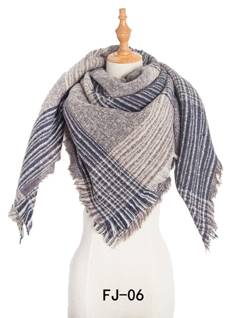 Fashion 06 Large Grid Gray Thickened Double-sided Plaid Bristle Scarf