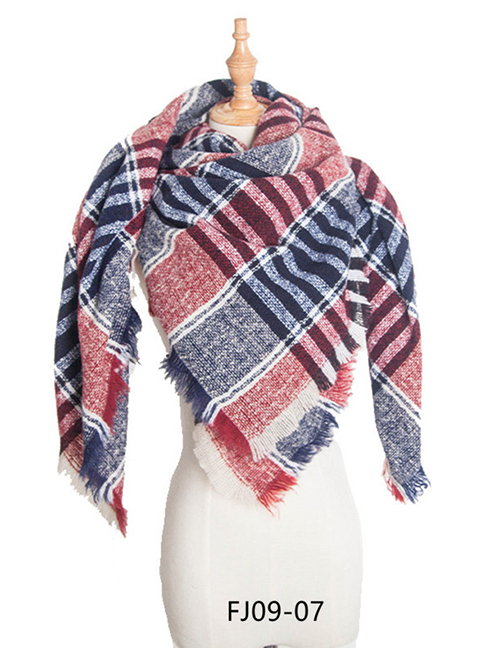 Fashion Navy Blue Double-sided Color Check Bristles Scarf