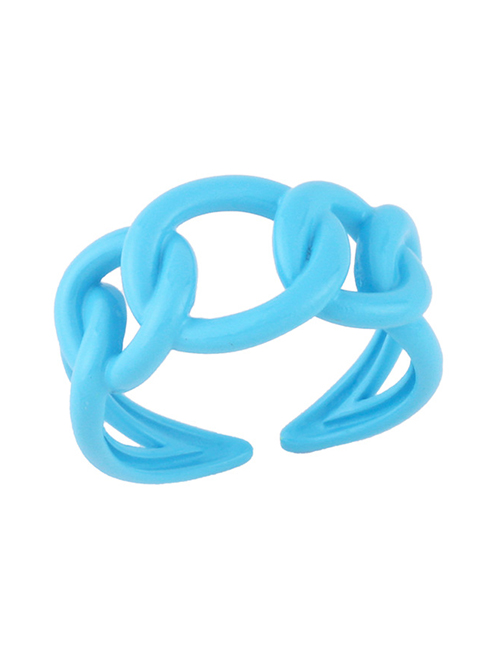 Fashion Blue Drop Oil Hollow Chain Ring