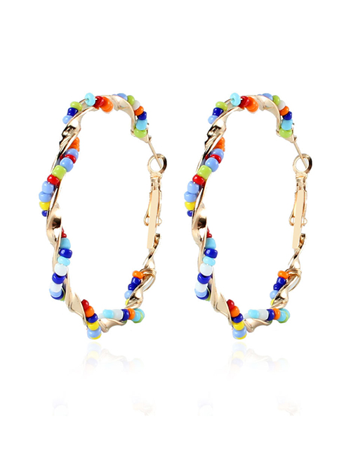 Fashion Color Rice Bead Metal Winding Earrings