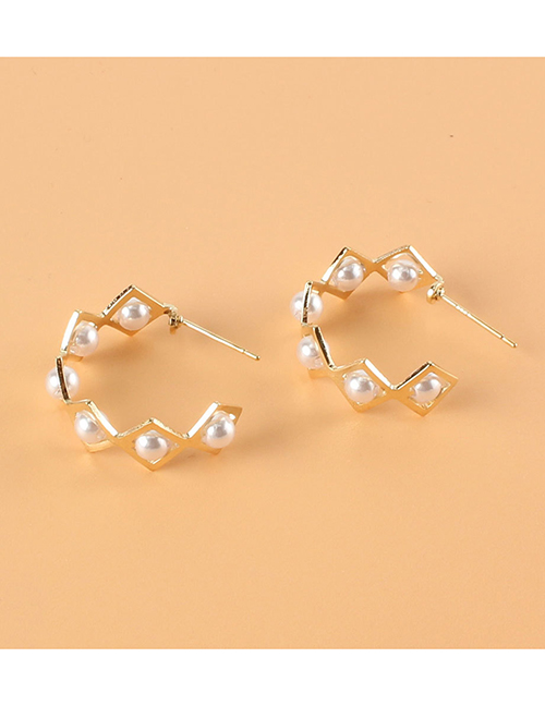 Fashion Square Pearl C-shaped Earrings