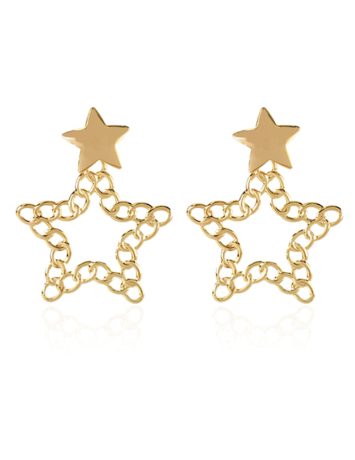 Fashion Gold Color Metal Geometric Hollow Chain Five-pointed Star Earrings