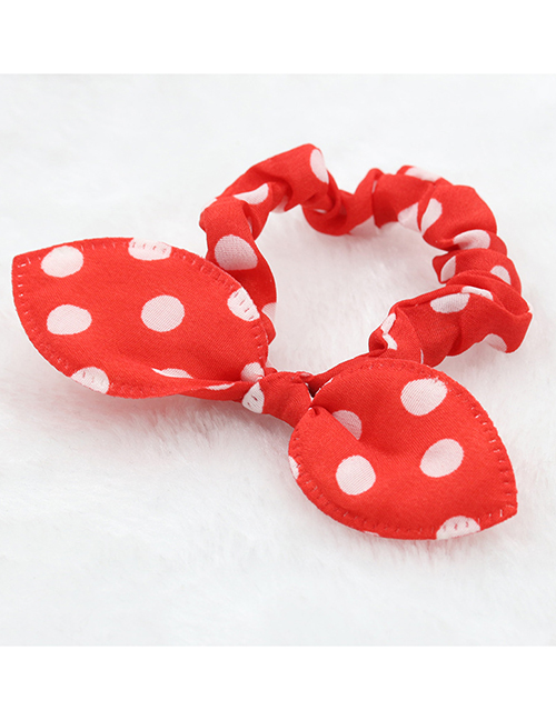 Fashion Big Red Background With White Dots 9202 Polka Dot Bunny Ears Folded Hair Tie