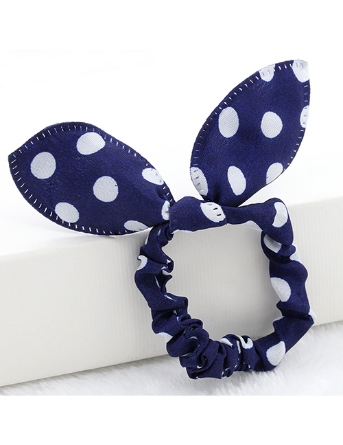 Fashion 9219 Royal Blue With White Dots Polka Dot Bunny Ears Folded Hair Tie