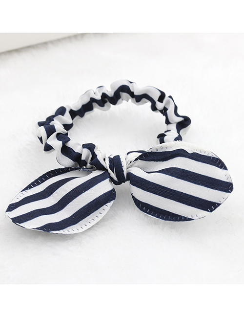 Fashion 9225 Blue And White Stripes Polka Dot Bunny Ears Folded Hair Tie