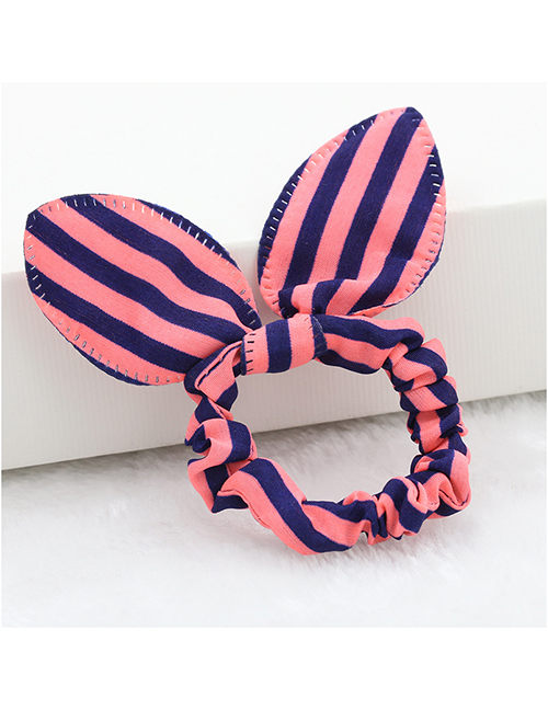 Fashion 9220 Blue Pink Stripes Polka Dot Bunny Ears Folded Hair Tie
