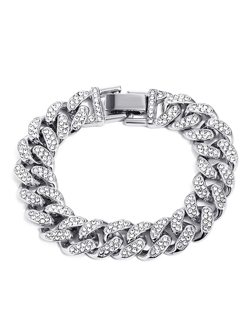 Silver Color Bracelet Diamond Cuban Chain Bracelet