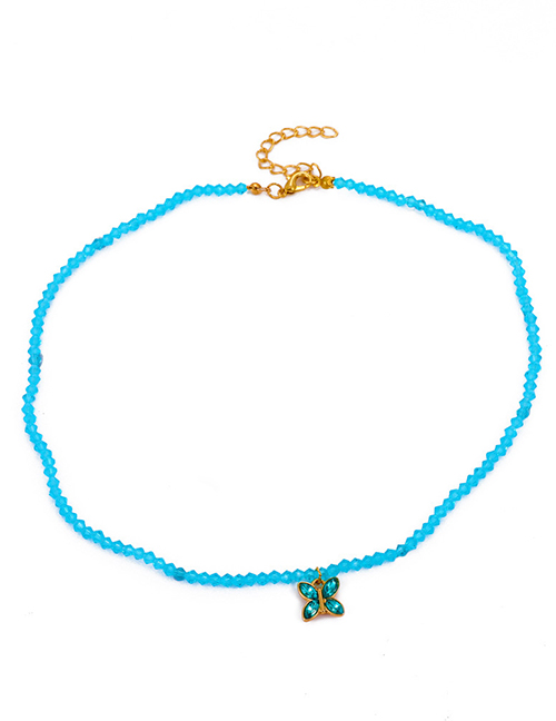 Blue Crystal Butterfly Beaded Necklace
