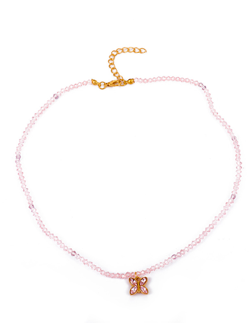 Pink Crystal Butterfly Beaded Necklace
