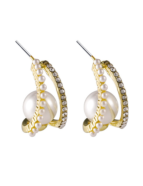 Silver Color Alloy Geometric Curved Pearl C-shaped Earrings