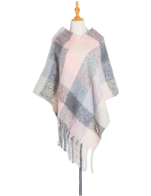 Fashion 11#pale Pink Circle Yarn Thick Fringed Color Grid Scarf