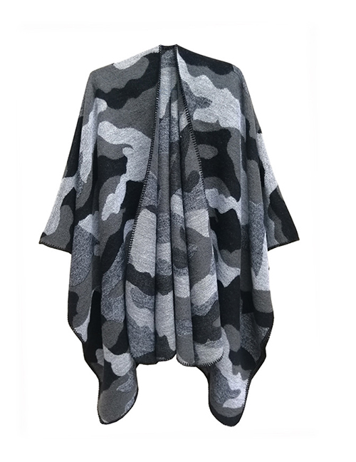 Fashion 01#black Thickened Split Shawl With Printed Raw Edges