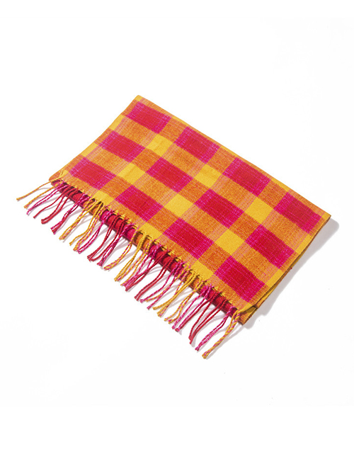 Fashion 14# Rose Red Yellow Cashmere Fringed Plaid Scarf