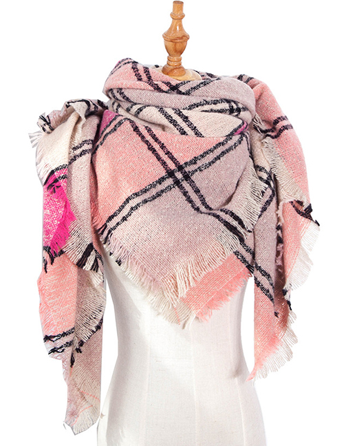 Fashion 06#pink Polyester Bristle Color-blocking Triangle Scarf