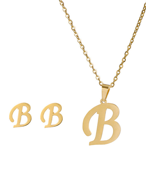 Fashion B Stainless Steel 26 Letter Necklace And Earring Set