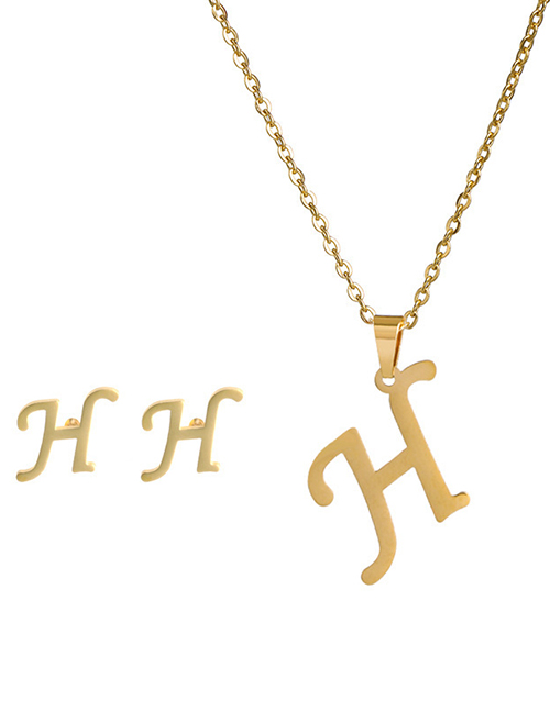Fashion H Stainless Steel 26 Letter Necklace And Earring Set