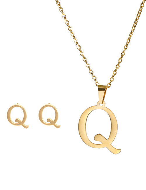 Fashion Q Stainless Steel 26 Letter Necklace And Earring Set