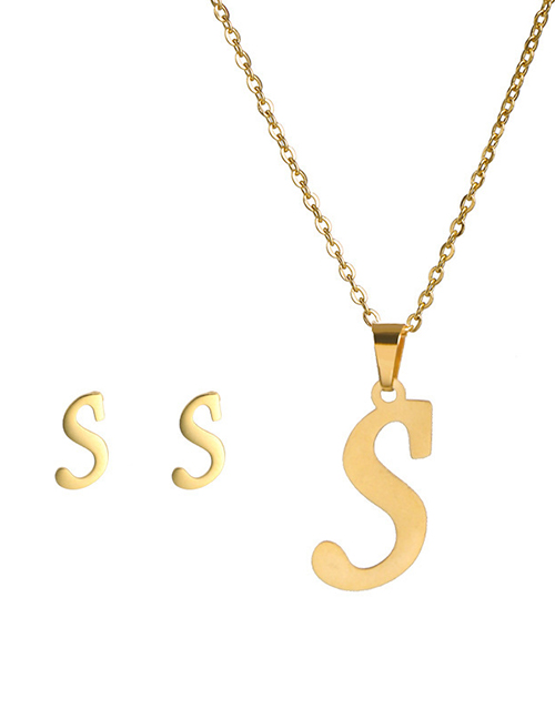 Fashion S Stainless Steel 26 Letter Necklace And Earring Set