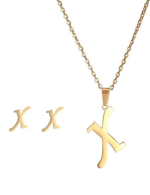 Fashion X Stainless Steel 26 Letter Necklace And Earring Set
