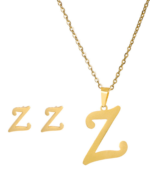 Fashion Z Stainless Steel 26 Letter Necklace And Earring Set