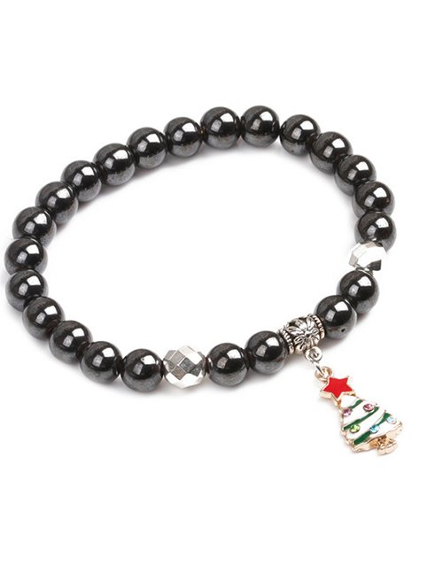 Fashion Silver Color Five-pointed Star Christmas Tree Magnetic Beaded Christmas Snowflake Five-pointed Star Snowman Bracelet