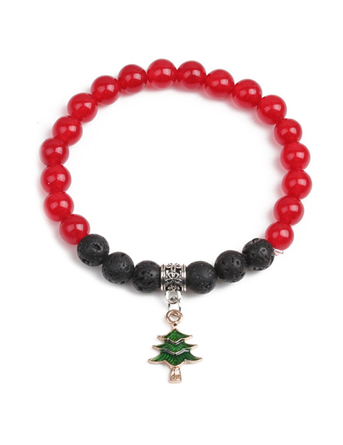 Fashion Christmas Tree Red Agate Beaded Christmas Snowflake Flower Bracelet