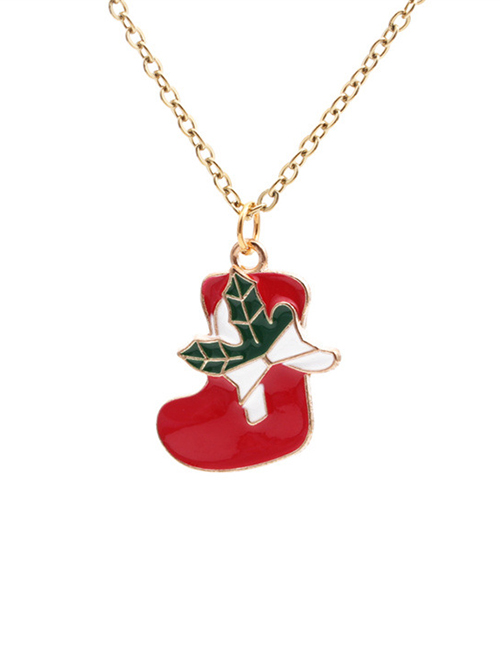 Fashion Christmas Sock Necklace Alloy Drip Oil Christmas Sock Necklace