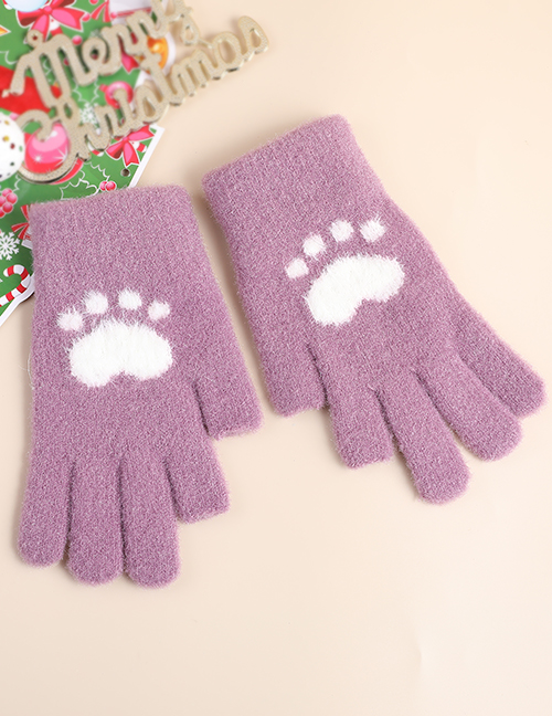 Fashion Fuchsia Fabric Plush Cat Claw Fingerless Touch Screen Gloves