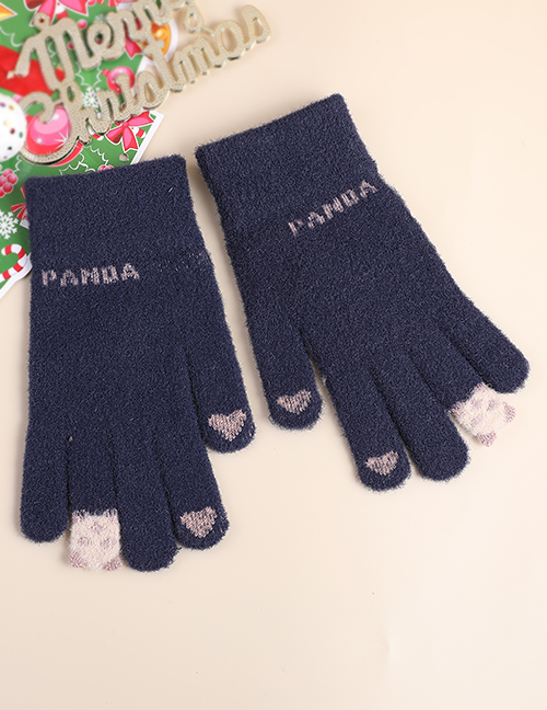 Fashion Navy Blue Fabric Plush Letter Love Touch Screen Gloves