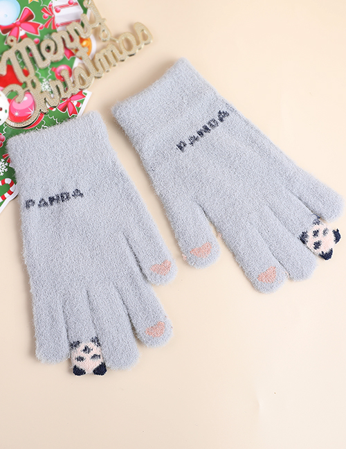 Fashion Grey Fabric Plush Letter Love Touch Screen Gloves