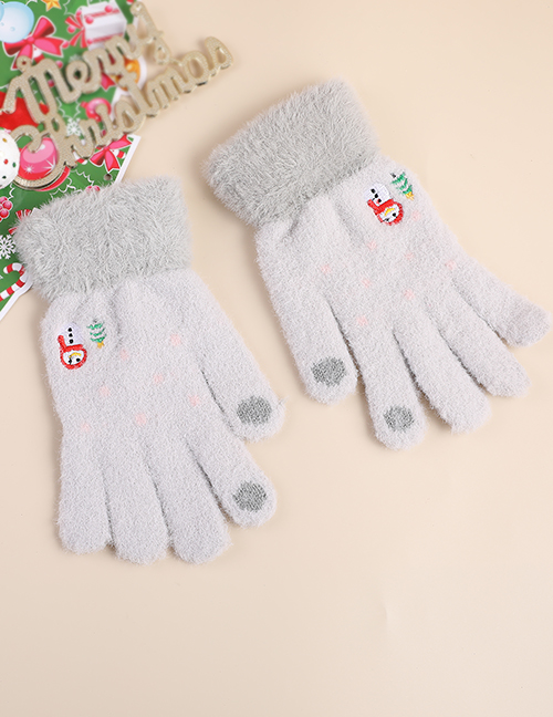 Fashion Grey 2 Fabric Plush Christmas Snowman Touch Screen Gloves